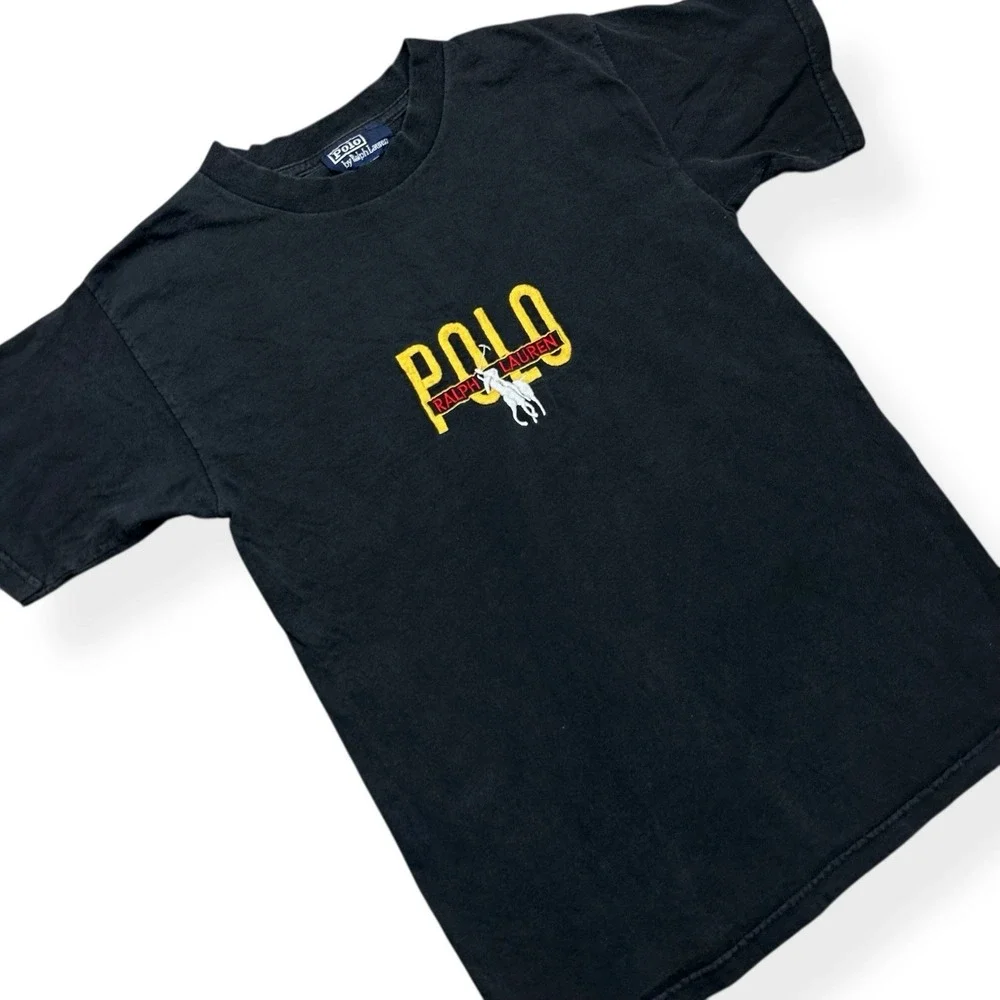VTG Polo Ralph Lauren Shirt‎ Men's Black Medium Big Pony USA Made 100% Cotton